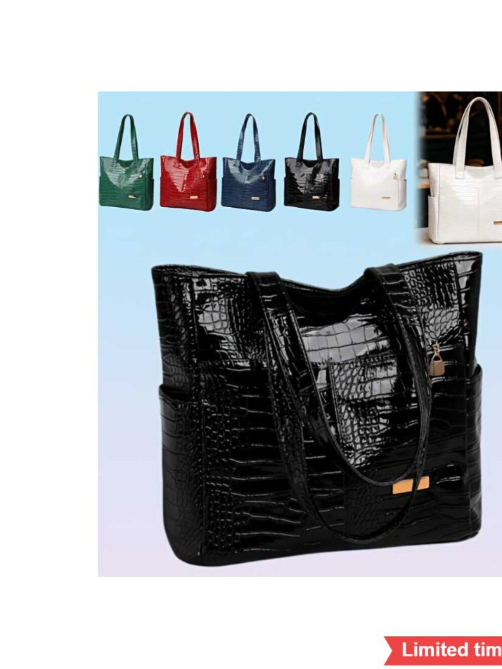 Two-Part Croc Design Tote Bag with Metal Details - Tote Bag